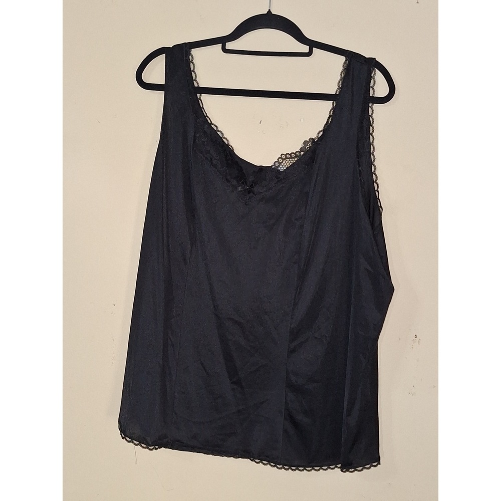 Vintage Wondermaid Black Lace Trim Camisole Tank Top 4X Made in USA 5334X